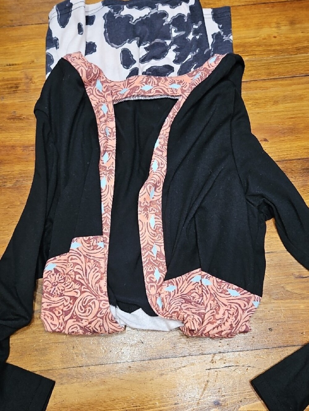 Black & Cream Cow Print Cardigan with Coral Trim